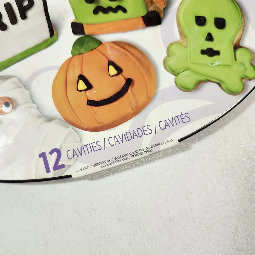 5 Wilton Halloween Cookie Pans Pumpkin Ghost Bat Holiday Skull Tombstone Baking
